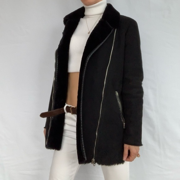ZARA Jacket size S faux suede with faux fur interior black - Picture 1 of 16